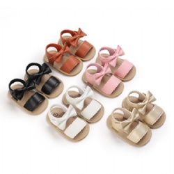 Summer 0-1 year old baby shoes Oxford rubber soled breathable bow toddler shoes girls' baby sandals